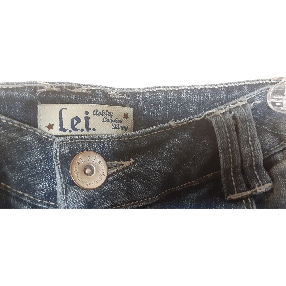 LEI Womens Juniors Size 13‎ Regular Jeans Ashley Lowrise Skinny Blue Patch Work - Picture 4 of 6